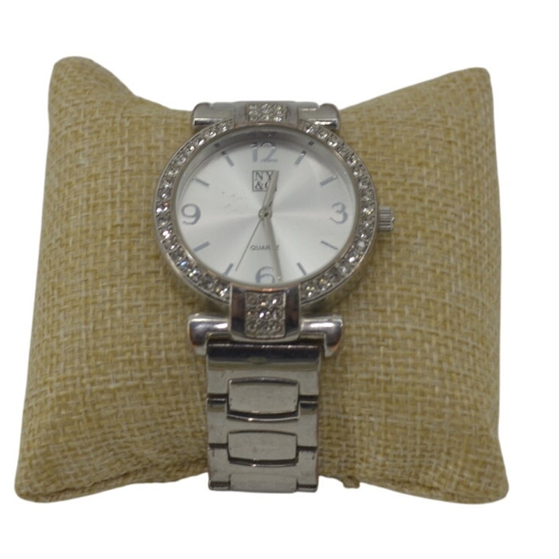 NyC Stainless Steel Womens Analog Rhinestone Watch Silver